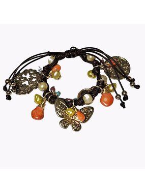 Handmade Boho Butterfly Beaded Charm Bracelet Brown Orange Fashion Jewelry